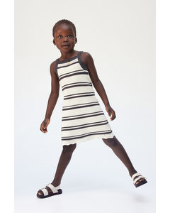 Crochet-look Dress White/black Striped