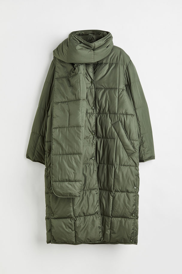 H&M Quilted Coat With Scarf Khaki Green