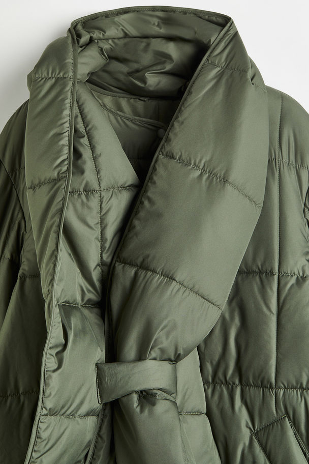 H&M Quiltet Frakke Med Tørklæde Kakigrøn