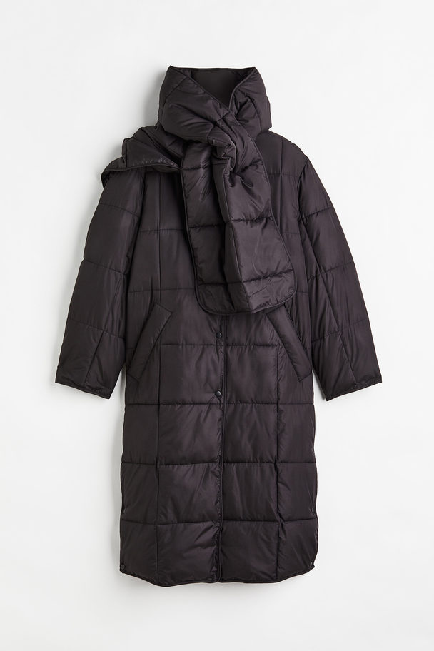 H&M Quilted Coat With Scarf Black