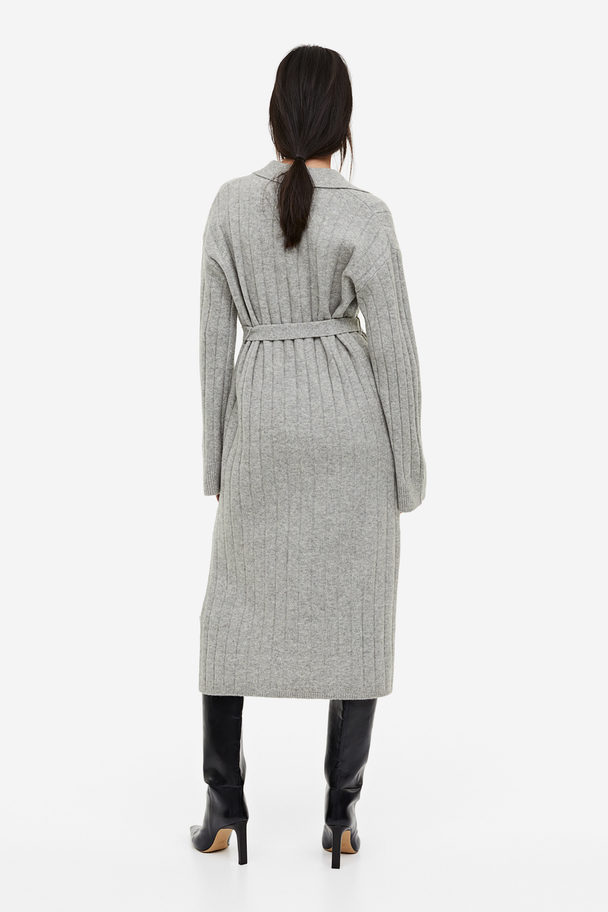H&M Rib-knit Collared Dress Grey Marl