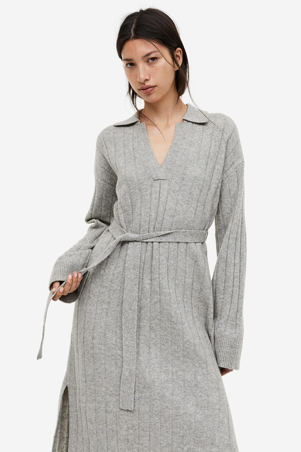 H&M Rib-knit Collared Dress Grey Marl