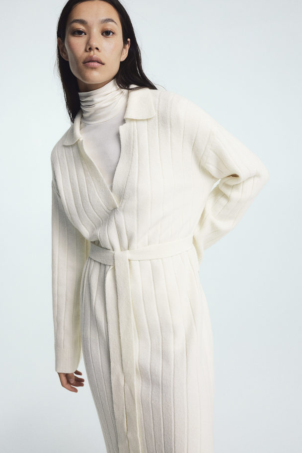 H&M Rib-knit Collared Dress Cream