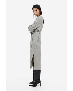 Rib-knit Collared Dress Grey Marl