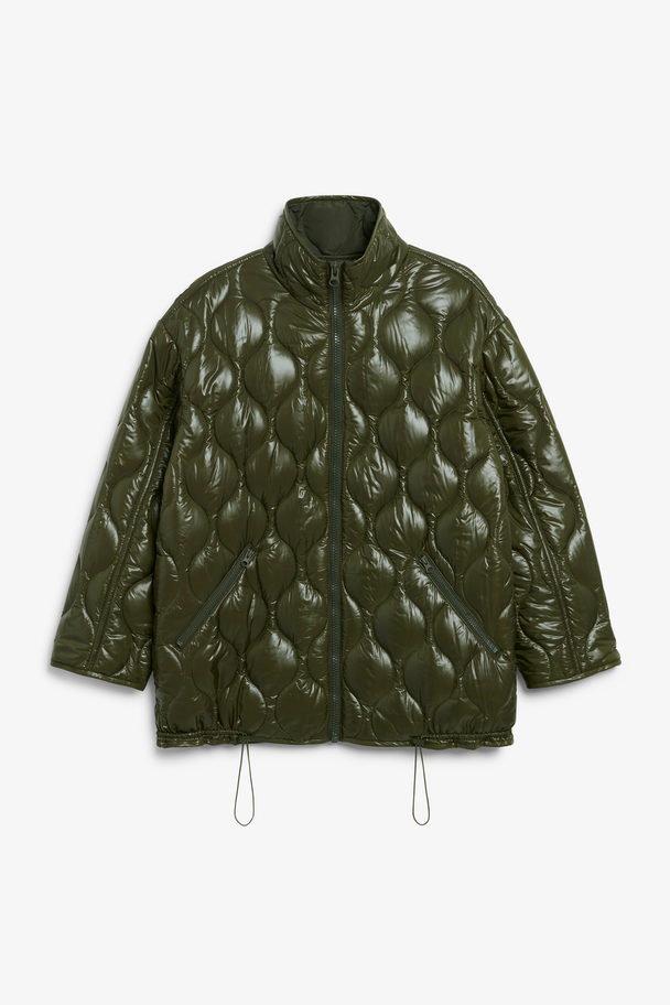Monki Quilted Zip-up Jacket Dark Green