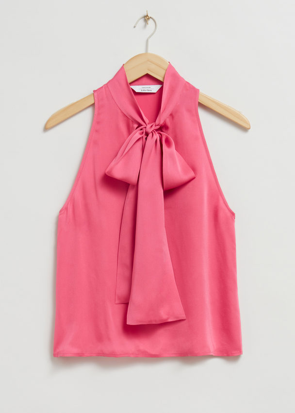 & Other Stories Sleeveless Lavallière-neck Bow Top Pink