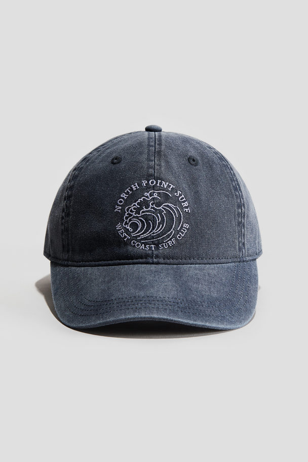 H&M Embroidered-motif Cotton Twill Cap Dark Blue/north Point Surf