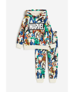 2-piece Printed Sweatshirt Set Light Beige/marvel Comics