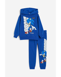 2-piece Printed Sweatshirt Set Bright Blue/sonic The Hedgehog