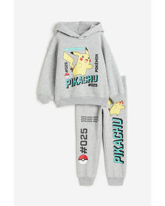 2-piece Printed Sweatshirt Set Light Grey/pokémon