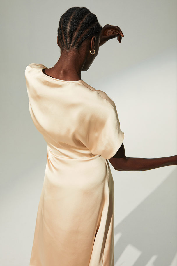H&M Satin Wrap Dress Light Beige