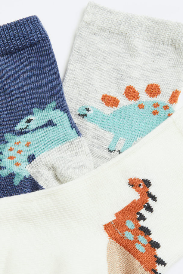 H&M 5 Paar Sokken Donkerblauw/dinosaurussen