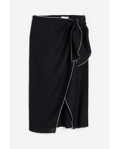 Linen-blend Wrapover Skirt Black