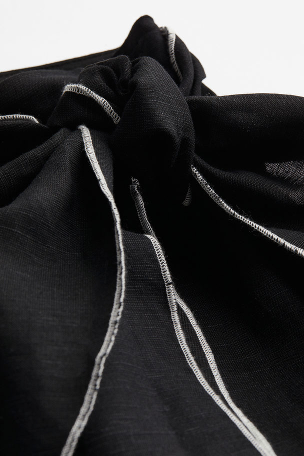 H&M Linen-blend Wrapover Skirt Black