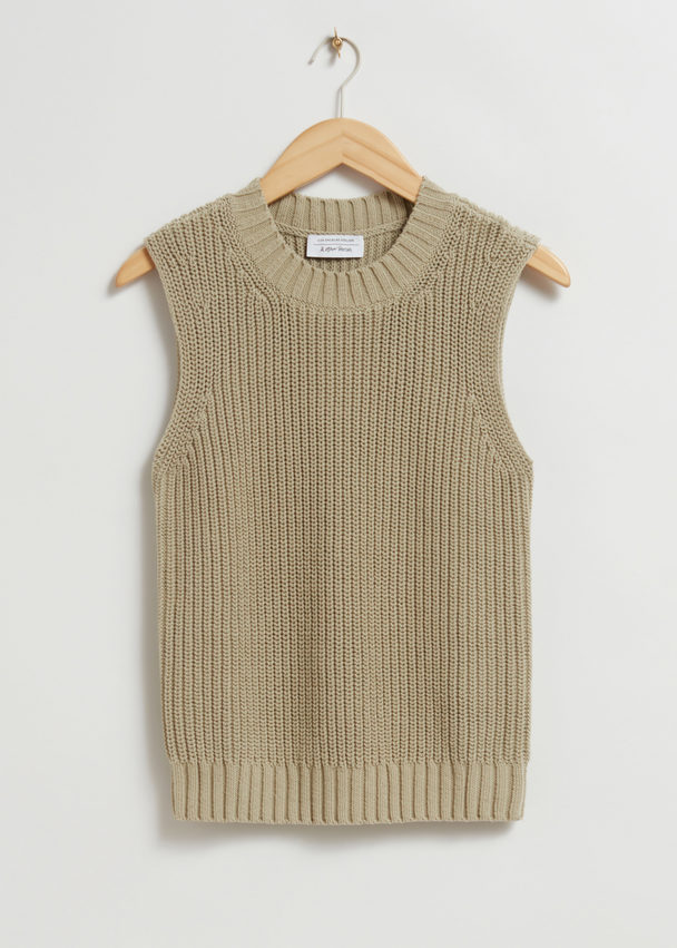 & Other Stories Knitted Crewneck Top Beige