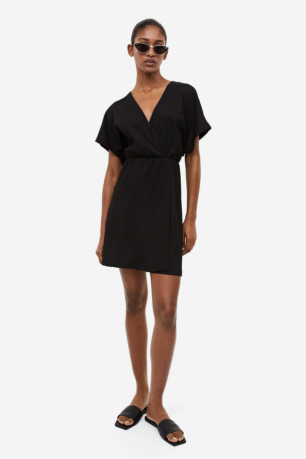 H&M Crinkled Wrap Dress Black