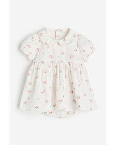 Collared Bodysuit Dress White/small Flowers