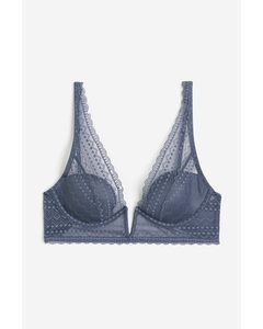 Padded Underwired Lace Bra Blue