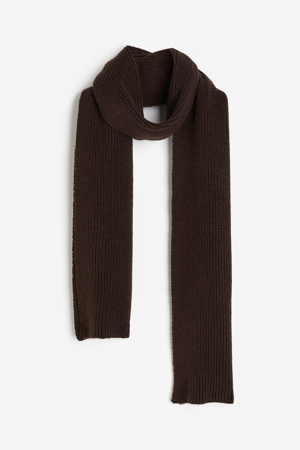 H&M Rib-knit Scarf Dark Brown