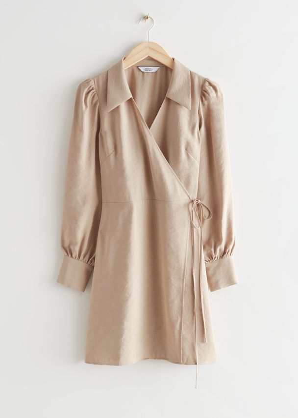 & Other Stories Collared Wrap Mini Dress Beige