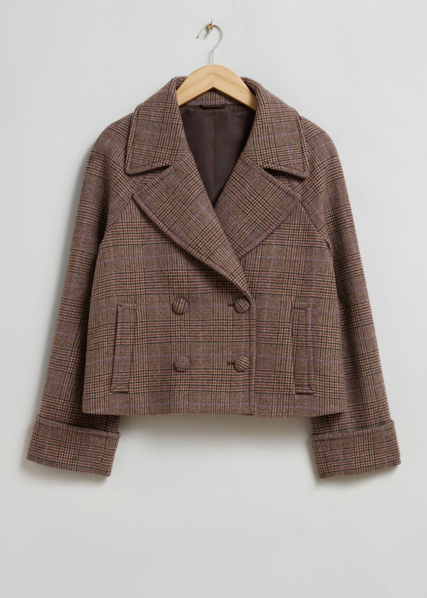 & Other Stories Cropped Pea Coat Beige Checked