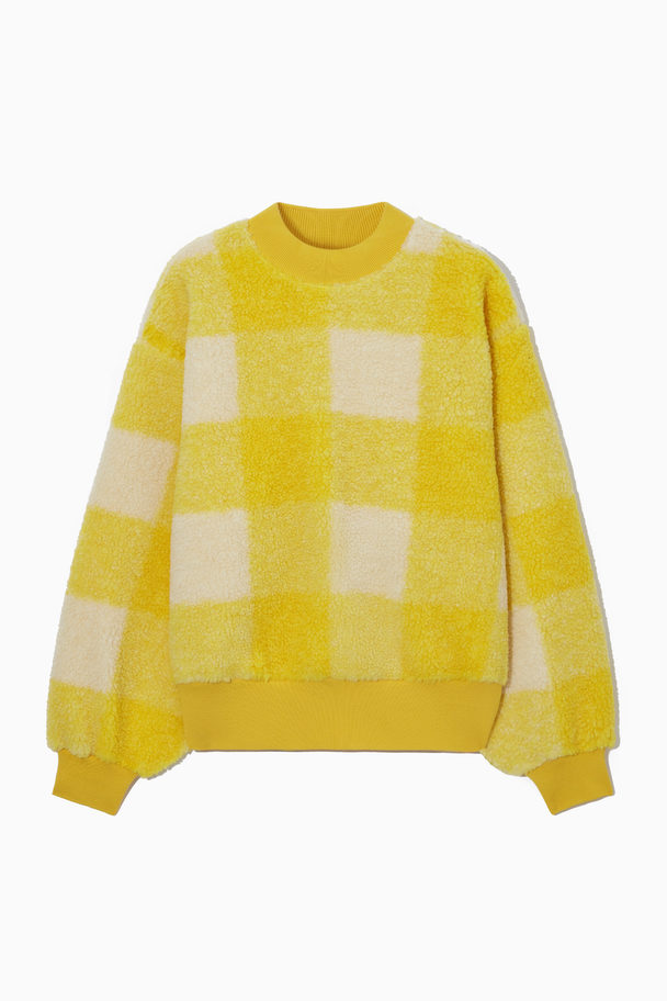 COS Oversized Checked Teddy Sweatshirt Yellow / White / Checked