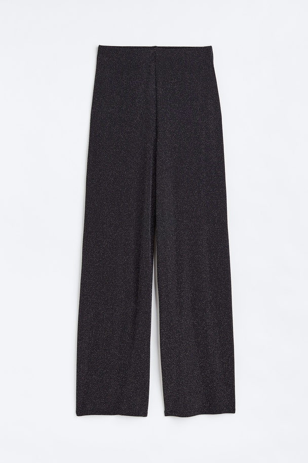 H&M Wide Jersey Trousers Black/glittery