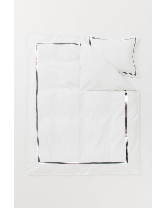 H&M HOME Cotton Percale Single Duvet Cover Set White/black