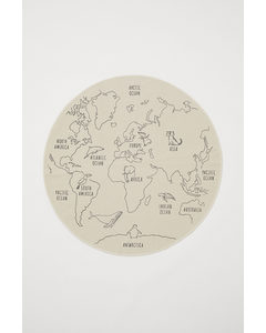 Bedruckter Baumwollteppich Naturweiß/Landkarte