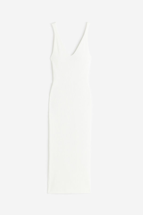 H&M Ribbestrikket Bodycon-kjole Cream