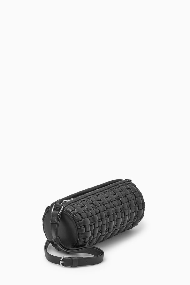 COS Braided Barrel Shoulder Bag - Leather Black