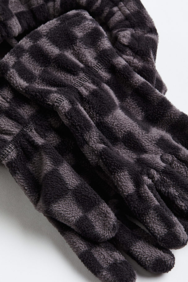 H&M 2-piece Fleece Set Dark Grey/checked