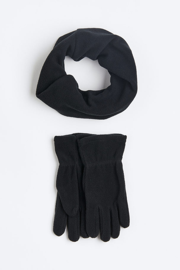 H&M Tweedelige Fleece Set Zwart