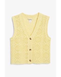 Crochet Knit Button-up Vest Light Yellow