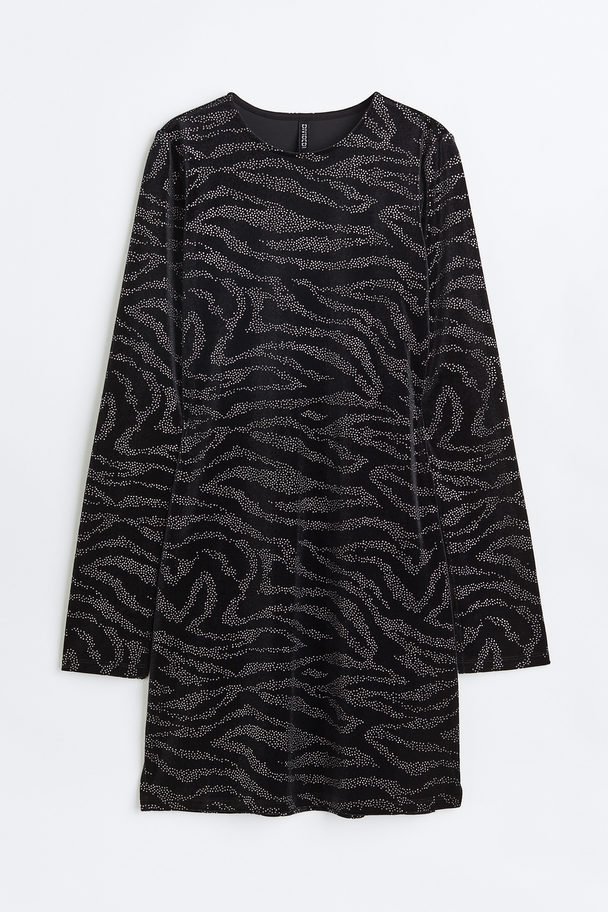 H&M Velour Dress Black/zebra Print