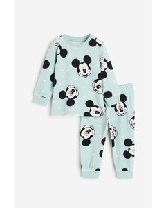 Patterned Velour Pyjamas Turquoise/mickey Mouse