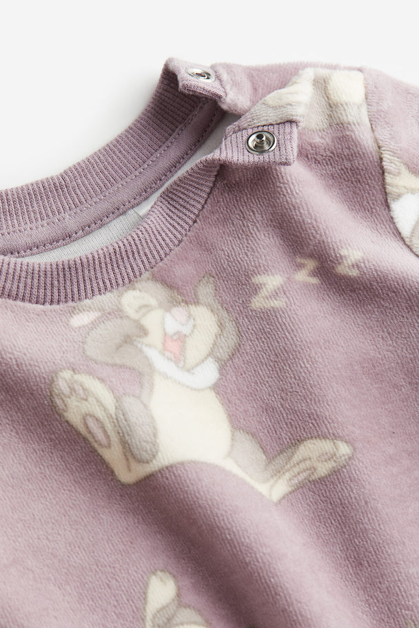 H&M Patterned Velour Pyjamas Light Purple/bambi