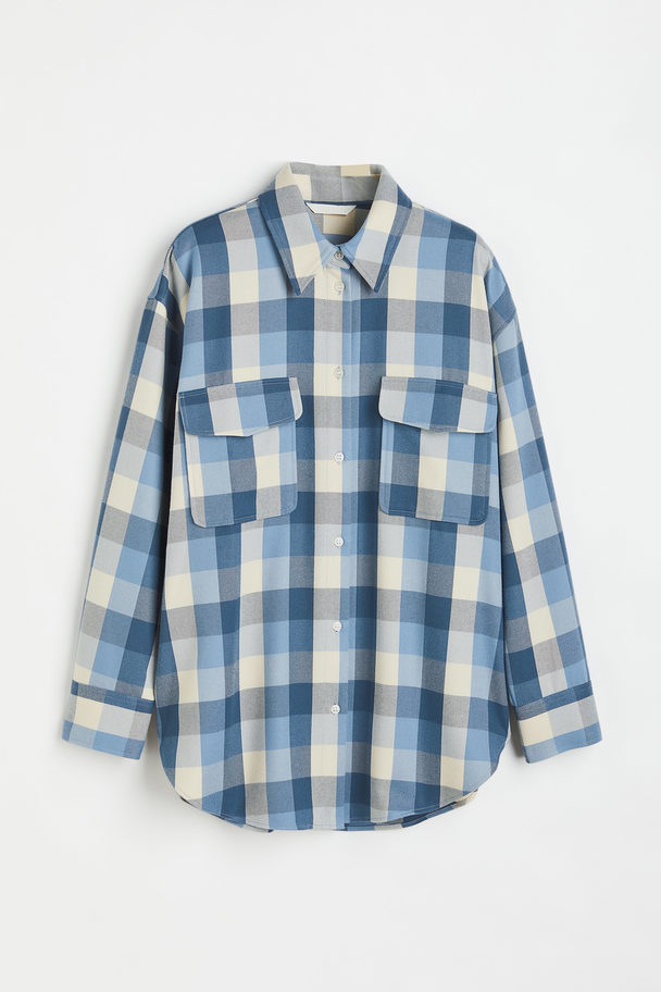 H&M Oversized Twill Overshirt Blauw/geruit
