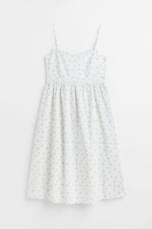 H&M H&M+ Kleid aus Leinenmix Weiß/Klein geblümt