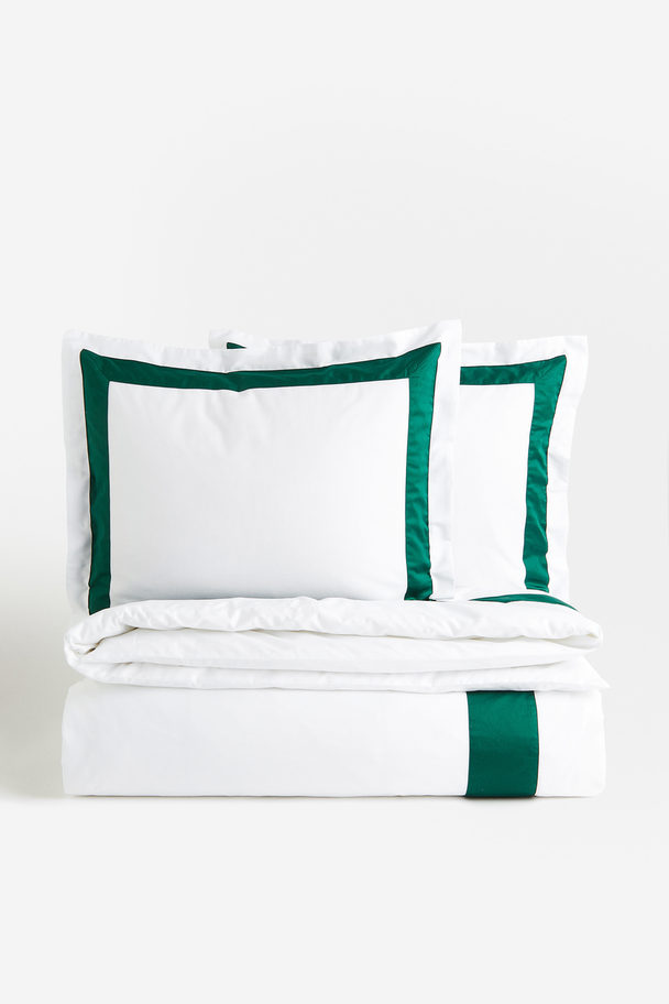 H&M HOME Baumwollsatin-Bettwäsche für Doppelbett Dunkelgrün/Gemustert