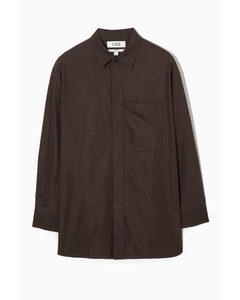 Oversized Cotton-twill Shirt Dark Brown