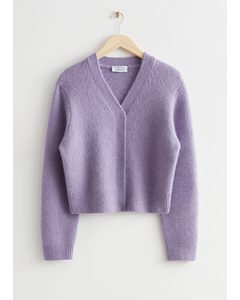 Boxy Wool Knit Cardigan Lilac