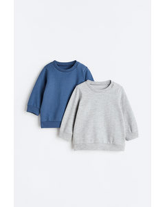 2-pack Sweatshirt I Bomull Blå/ljus Gråmelerad