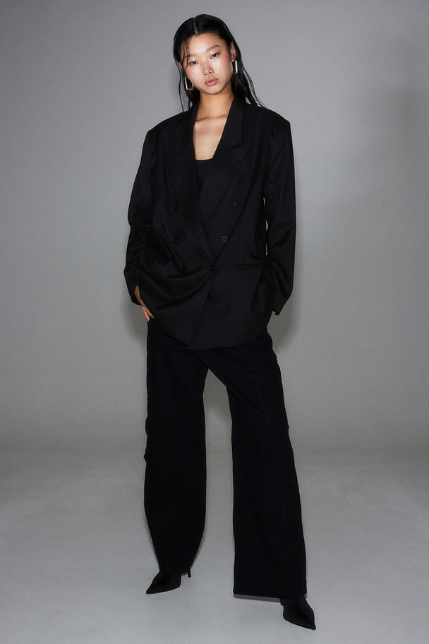 H&M Zweireihiger Blazer in Oversize-Passform Schwarz