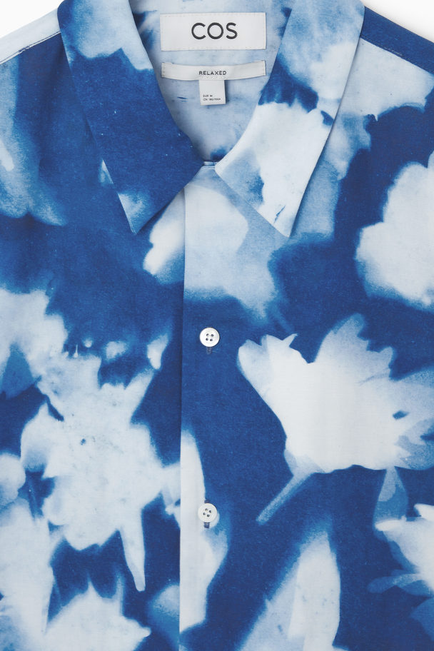 COS Inverted-floral Short-sleeved Shirt Blue / Floral