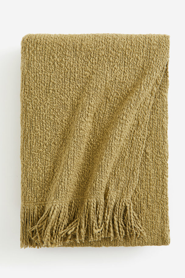 H&M HOME Textured Cotton Blanket Olive Green