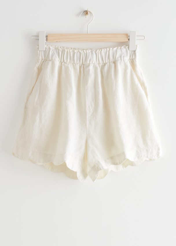& Other Stories Scalloped Linen Shorts White
