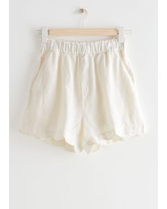 Scalloped Linen Shorts White