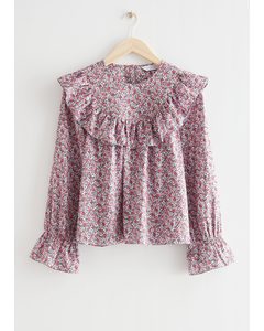 Printed Ruffle Blouse Pink Florals