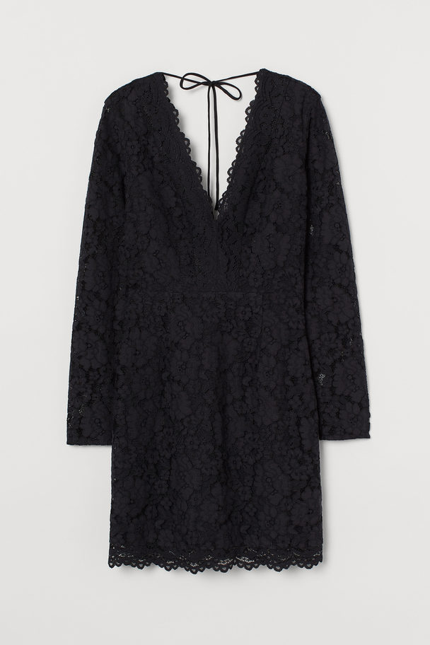 H&M Lace V-neck Dress Black